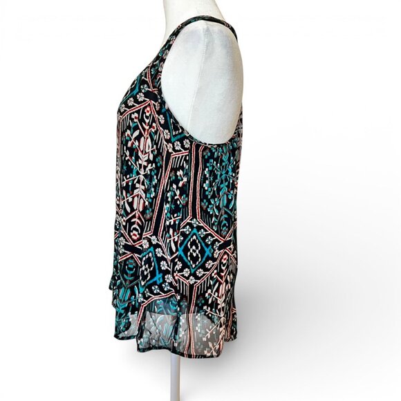 ELLA MOSS Racerback Tank Blouse | Boho Geometric Print Sleeveless Top | Size M - Picture 4 of 13